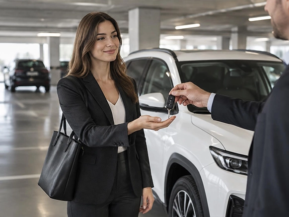 Kundin erhält Autoschlüssel